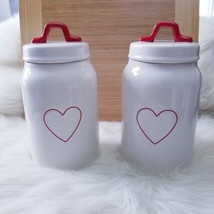 NWT Rae Dunn Red Heart Canisters - 2 Piece Set